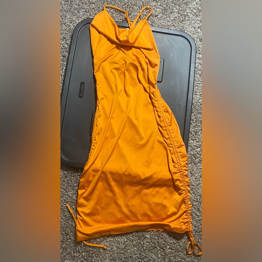 Orange Cowl Neck Homecoming Dress
